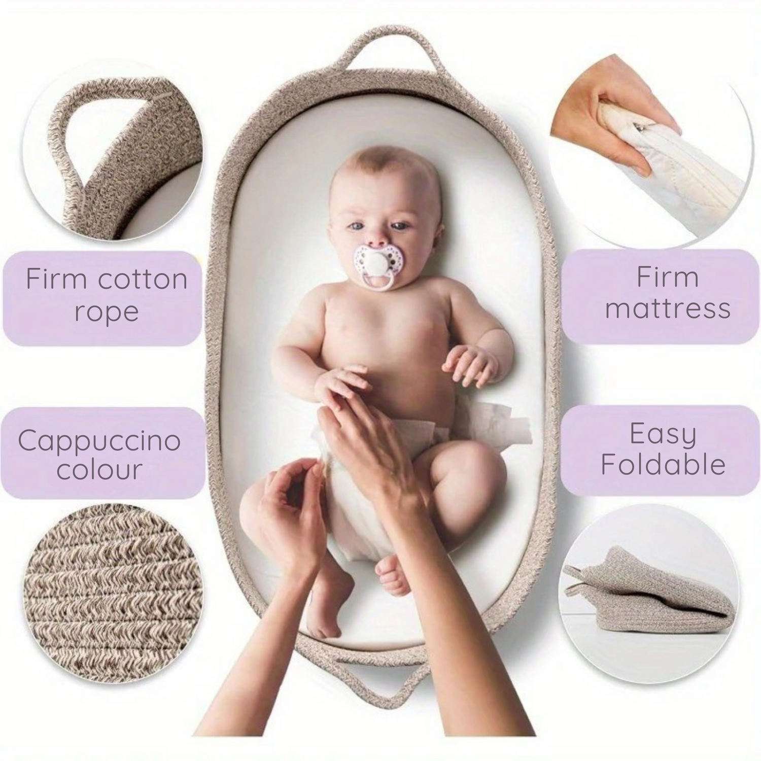 LittleEarth Baby Cradle, Baby Nest, Baby Changing (74x41cm)