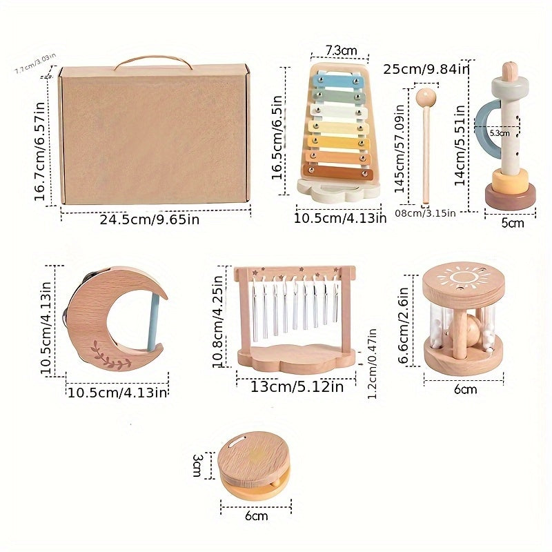 LittleEarth Wooden Cloud Rattle and Musical Toy Set