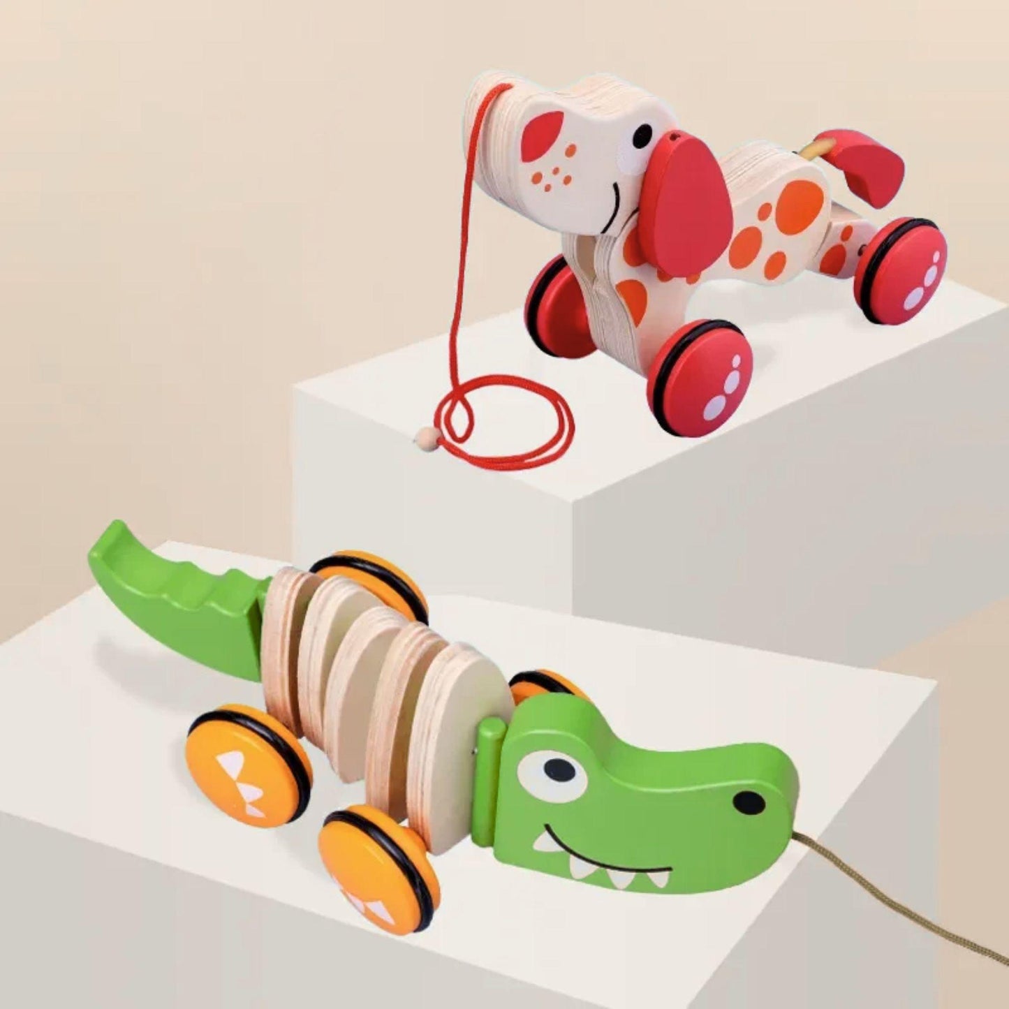 LittleEarth Wooden Animal Pull Along Toy