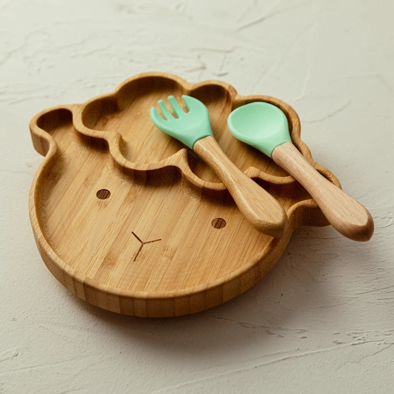 LittleEarth Bamboo Plate Set with Suction 3pc-set