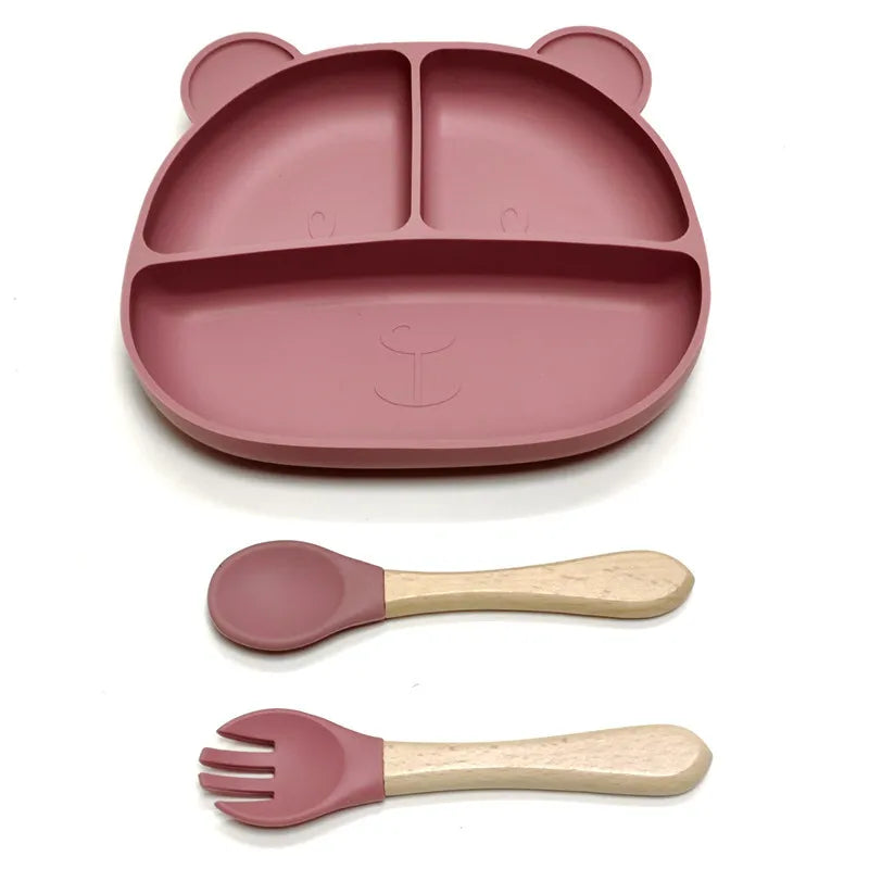 LittleSprout Silicone Bear Plate Set with cutlery