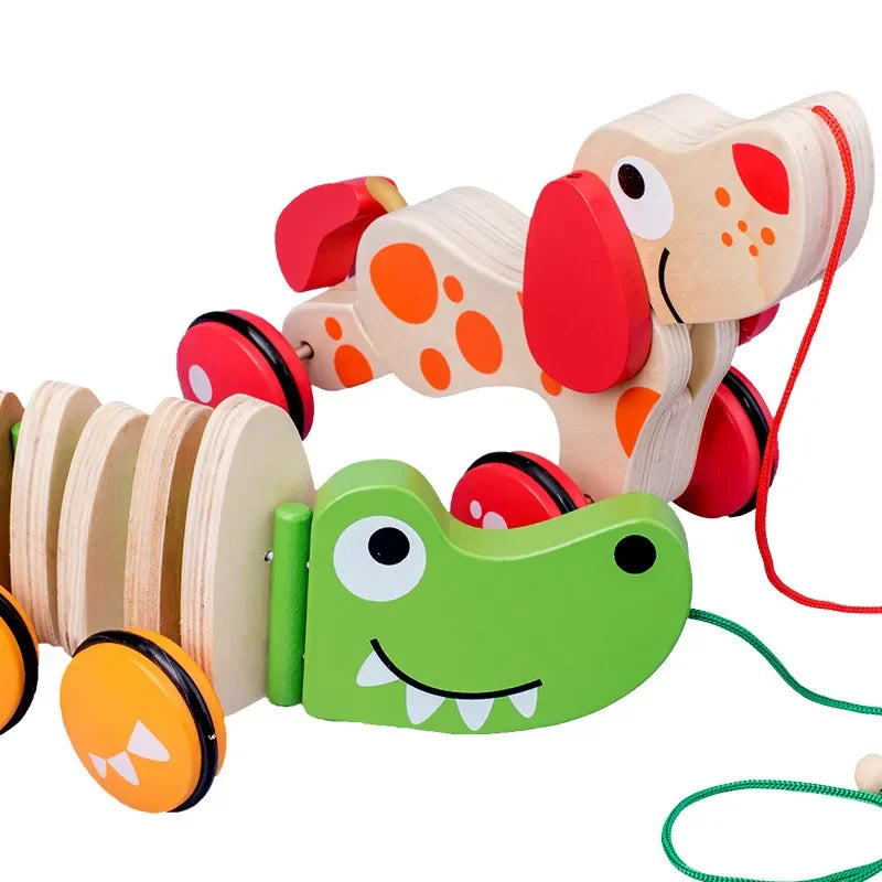 LittleEarth Wooden Animal Pull Along Toy