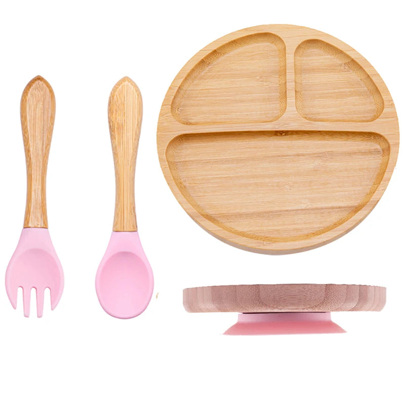 LittleEarth Bamboo Plate Set with Suction 3pc-set