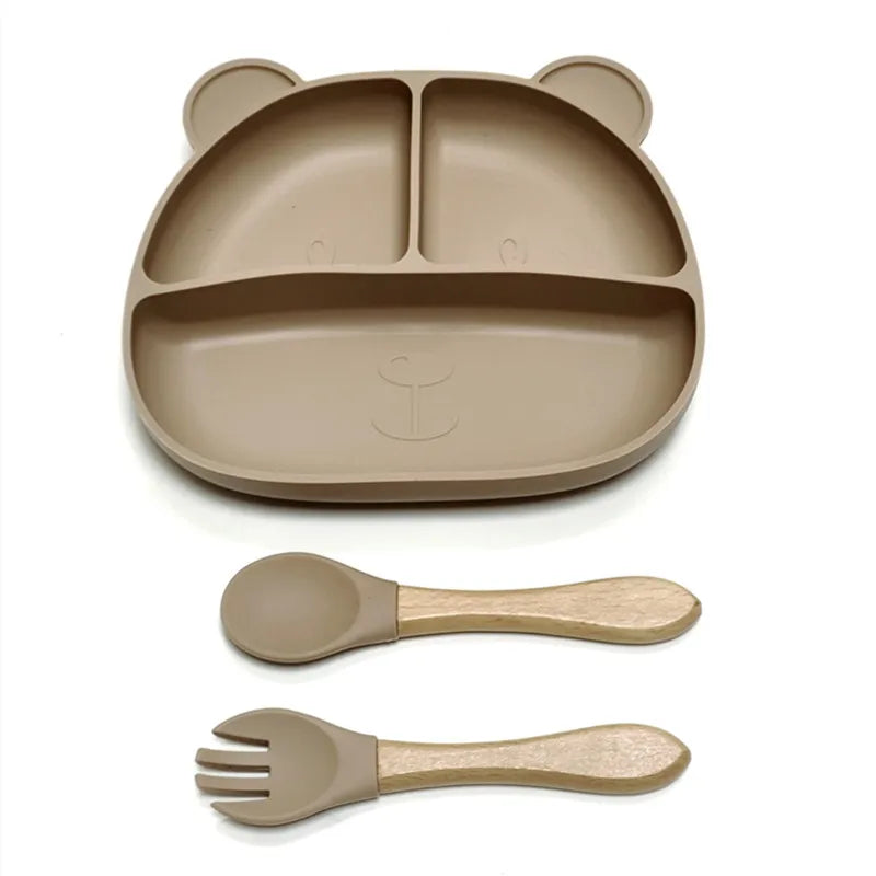 LittleSprout Silicone Bear Plate Set with cutlery