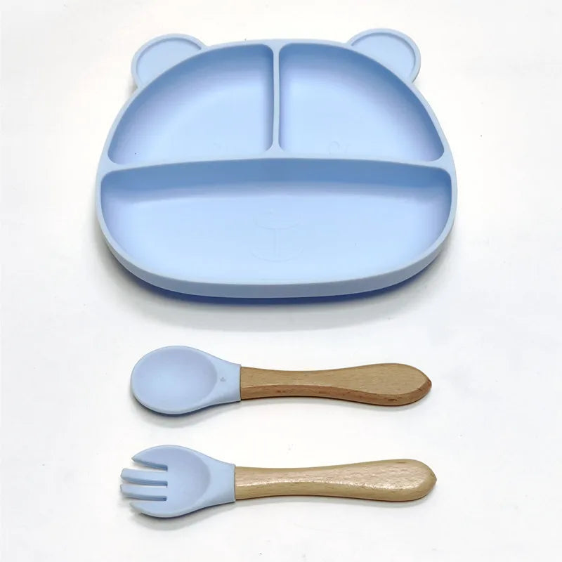 LittleSprout Silicone Bear Plate Set with cutlery