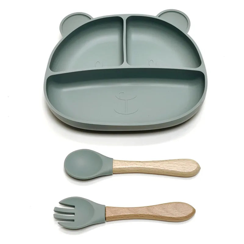 LittleSprout Silicone Bear Plate Set with cutlery