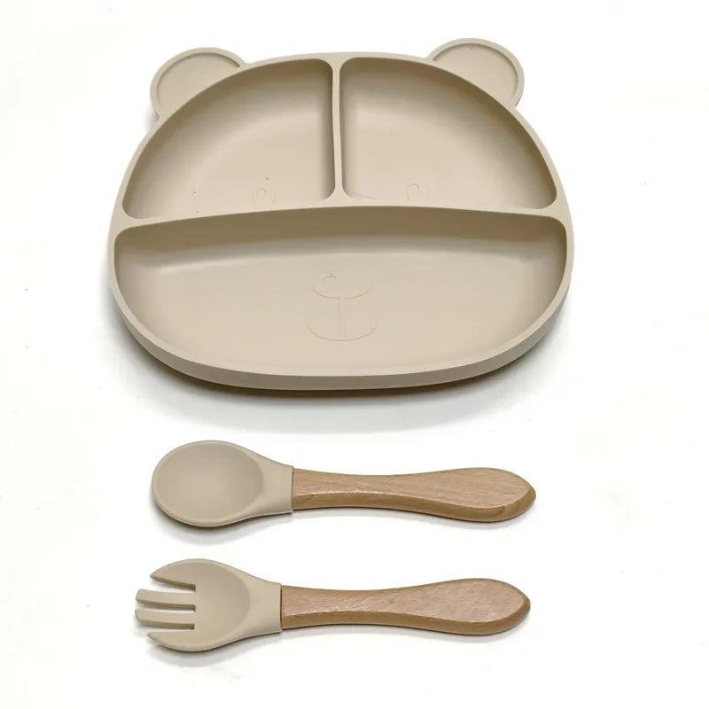 LittleSprout Silicone Bear Plate Set with cutlery
