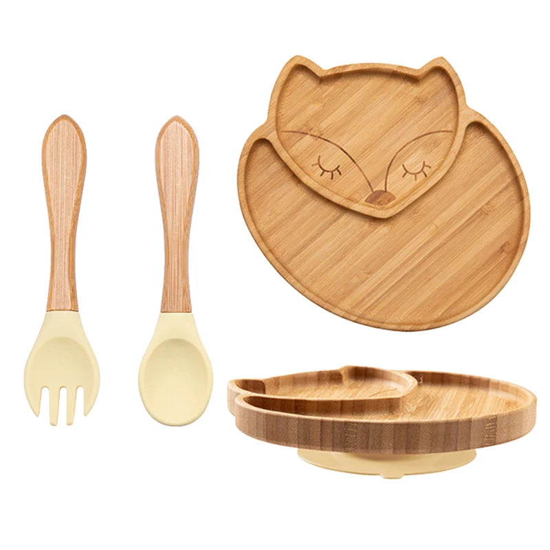 LittleEarth Bamboo Plate Set with Suction 3pc-set