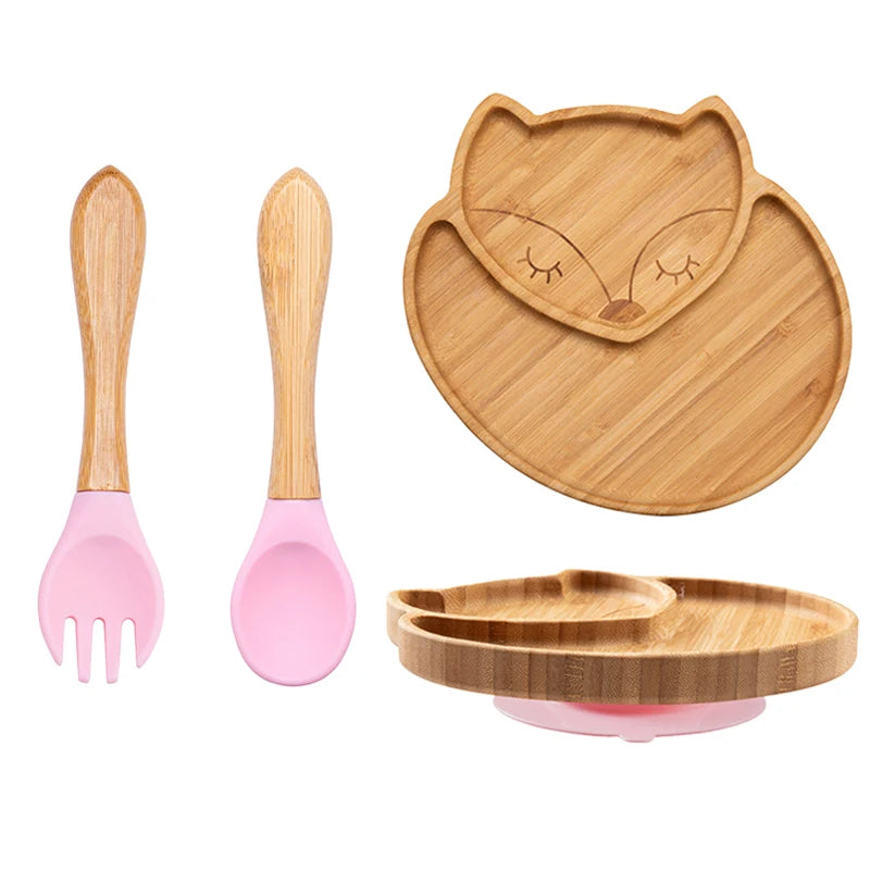 LittleEarth Bamboo Plate Set with Suction 3pc-set