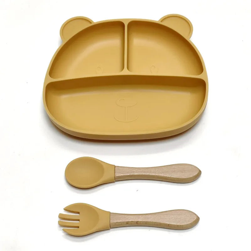 LittleSprout Silicone Bear Plate Set with cutlery