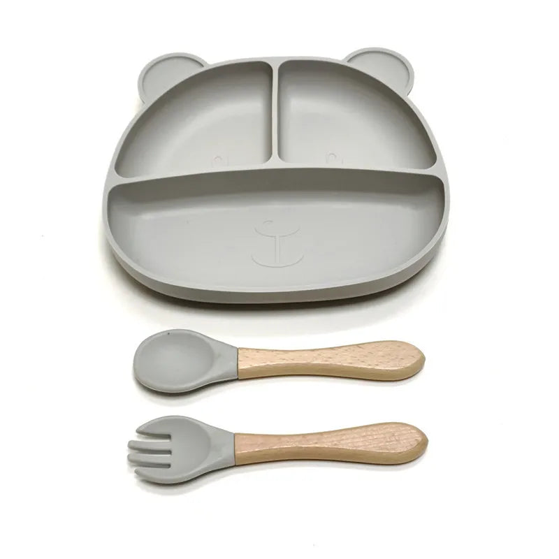 LittleSprout Silicone Bear Plate Set with cutlery