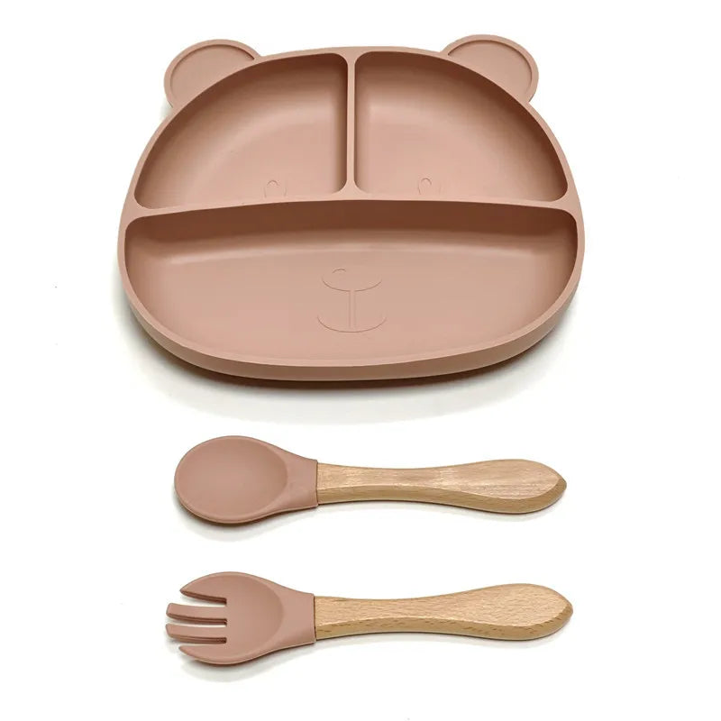 LittleSprout Silicone Bear Plate Set with cutlery
