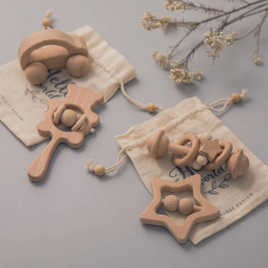 LittleEarth Wooden Rattle Set