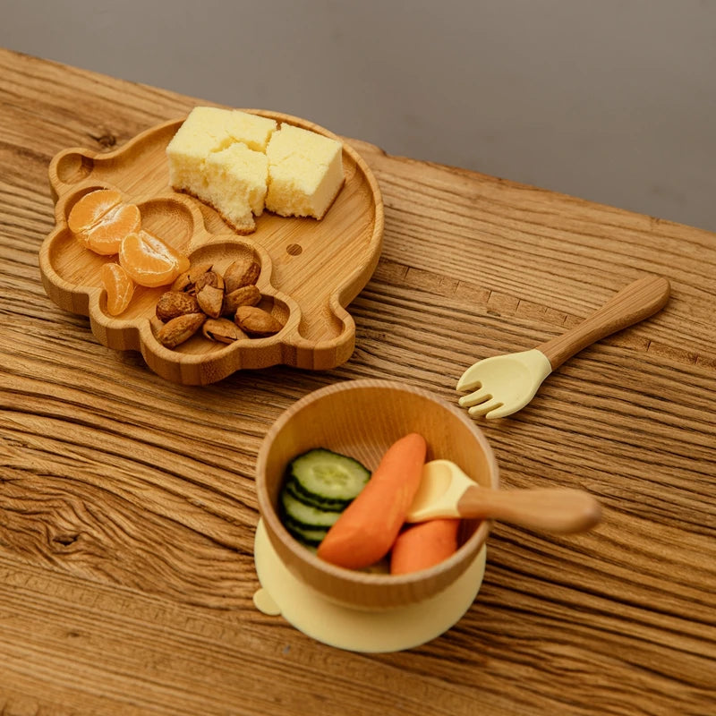 LittleEarth Bamboo Plate Set with Suction 3pc-set