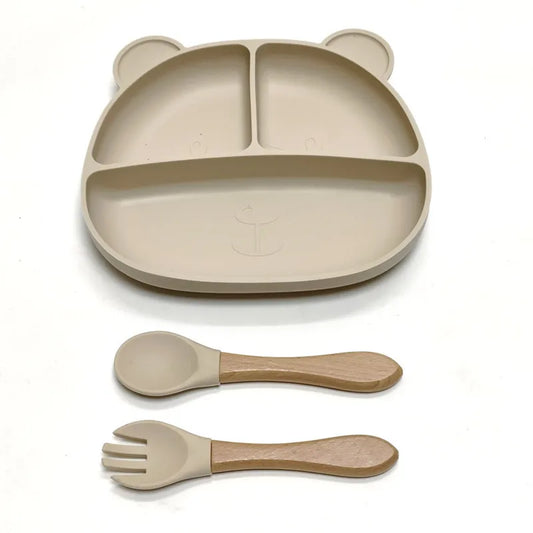 LittleSprout Silicone Bear Plate Set with cutlery
